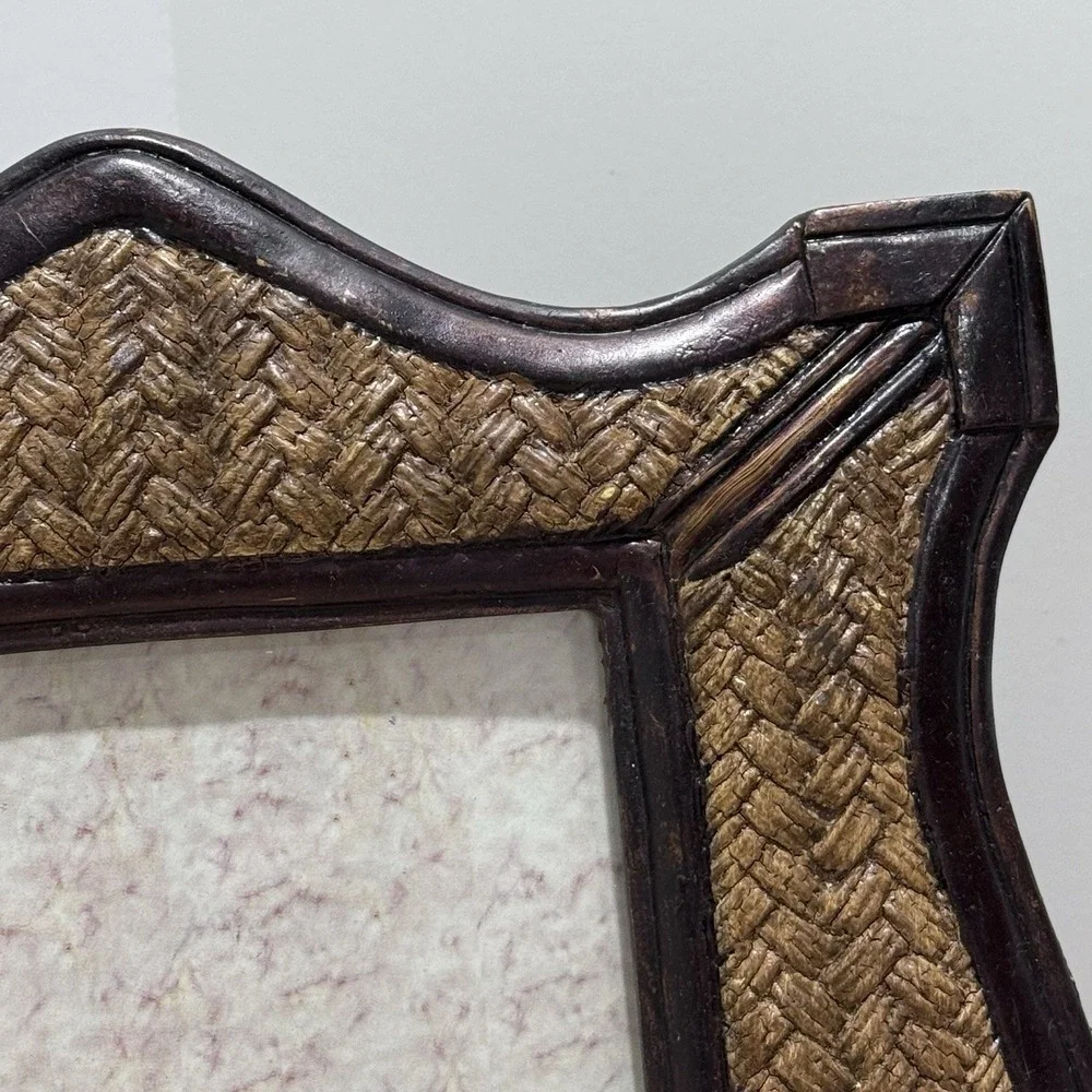 Dark Brown Trimmed Textured Woven Wicker Rattan Style Picture Frame Heavyweight